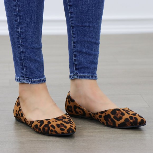Leopard Print Vegan Suede Slip On Flats - Picture 3 of 16